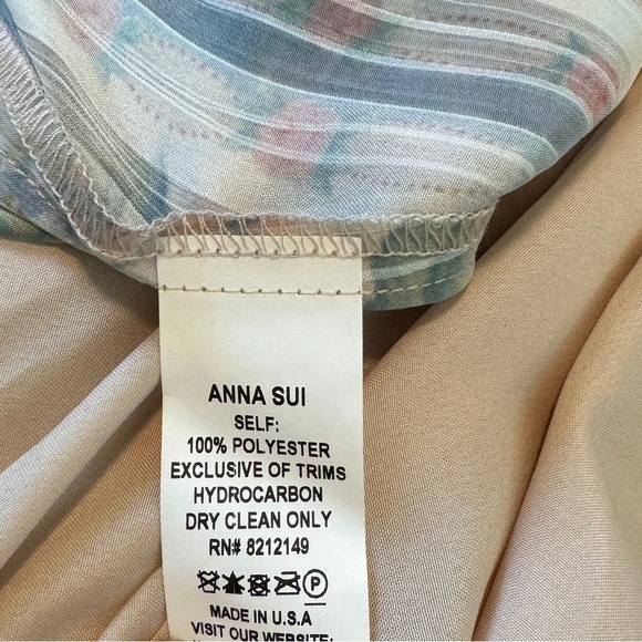 Anna Sui Whisper Rose Floral Striped Asymmetrical Puff Sleeves Cream Dress 6 - Picture 15 of 16